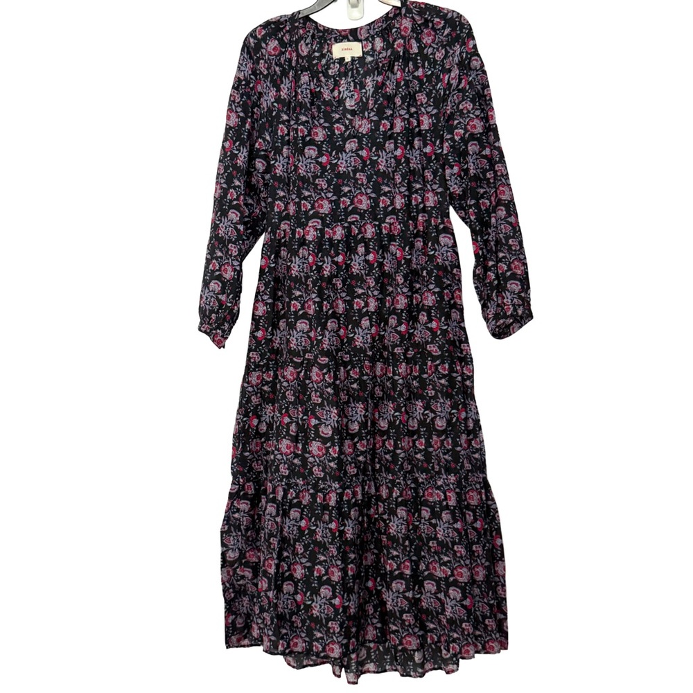 XiRENA Black Maxi Dress with Pink Floral Print